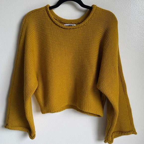 Jack by BB Dakota Talk Mustard Yellow Cropped Knit Sweater, Small - Picture 3 of 10
